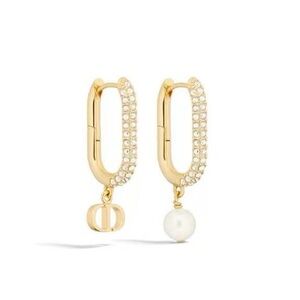 Dior D-Fusion Earrings Gold Finish Metal with a White Resin Pearl